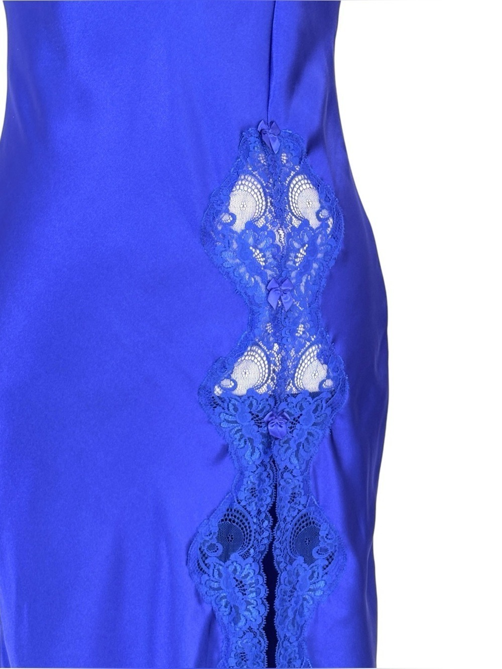 Shirley of Hollywood Maxi Satin Lace Side Slip Dress M Fairy, Romantic, Hot Blue - Picture 4 of 13